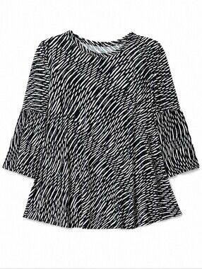 IC By Connie 1X Black White Dress Geometric Print Over Size Semi Sheer B…